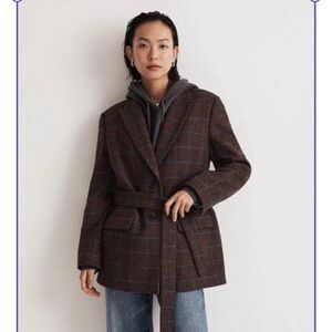 Madewell Brown Checkered Belted Blazer